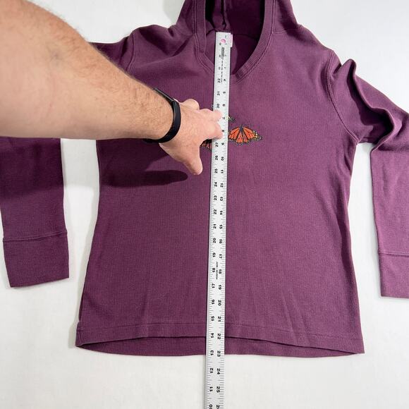 Waffle Weave Hoodie LAT Woman's M Purple w/ Butterfly Print On Front - Picture 8 of 10